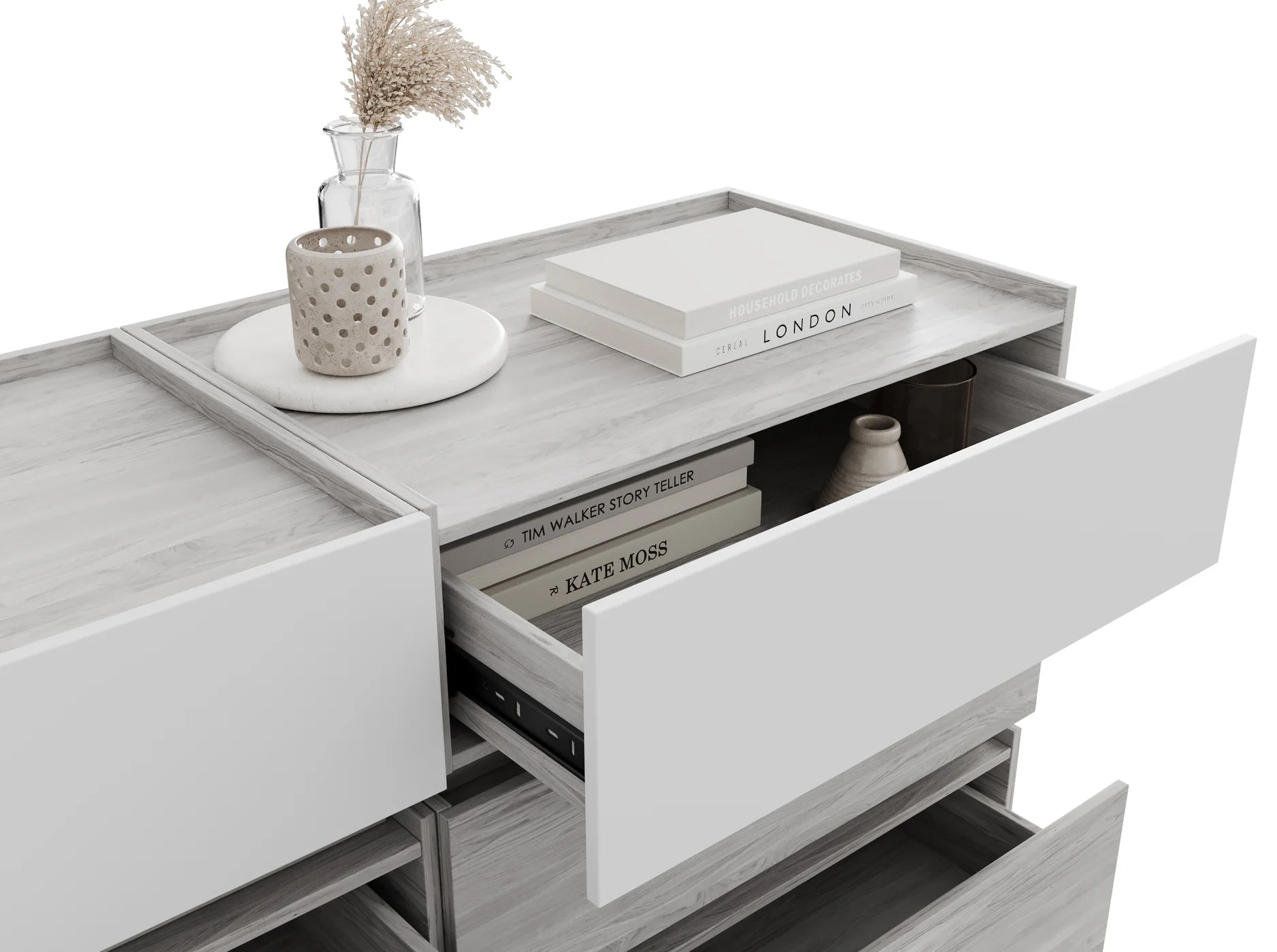 Tiroir de rangement large - Gris & Blanc